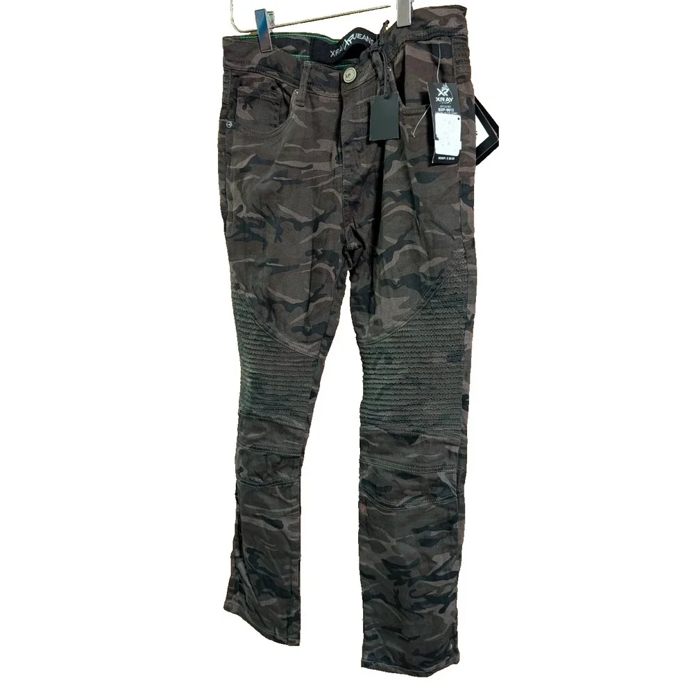 XRAY Boys Camo Print Moto Jeans Olive Camo Size 16 NEW $58 NWT
